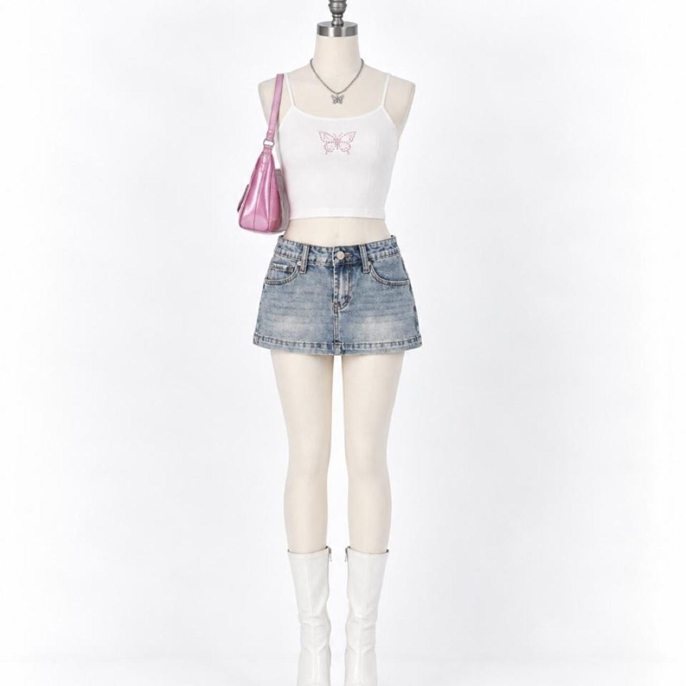 Refrain Los Angeles Rhinestone Butterfly Denim Mini Skirt – Size 00/23